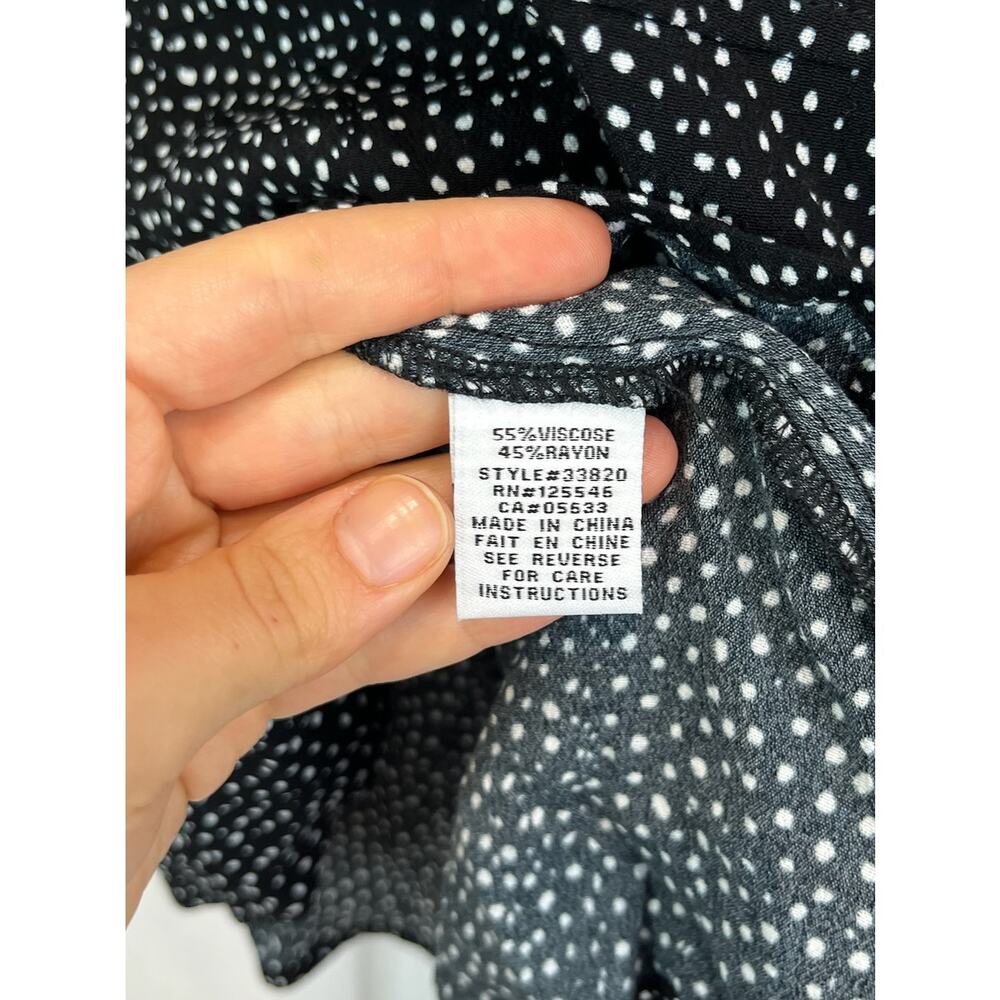 HABITAT Size S Polka Dot Button Up Long Sleeve Top Tiered Ruffle Hem Black White - Picture 9 of 9